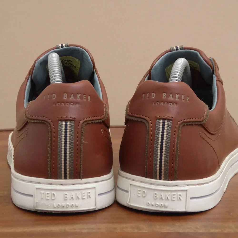 Ted Baker Mens Thawne Sneakers Brown Leather Lace Up Low Top 8.5